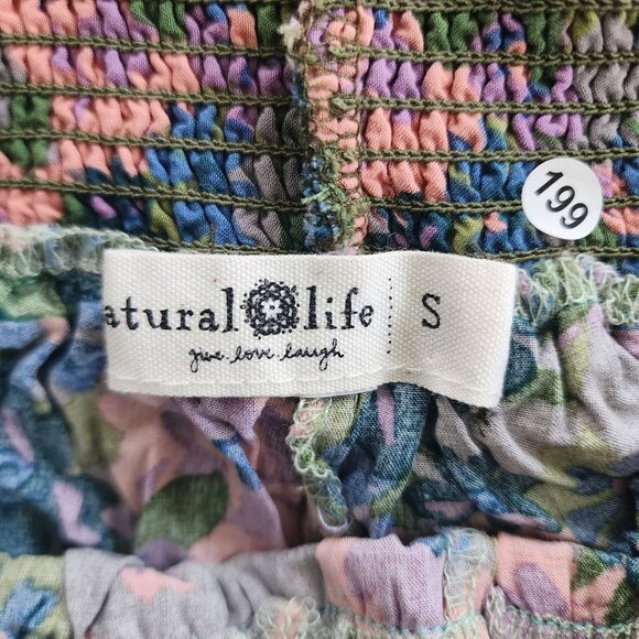 Natural Life Womens Aqua/Pink Floral Print Boho Flirty Pom Pom Shorts|EUC Sz. S - Picture 2 of 5